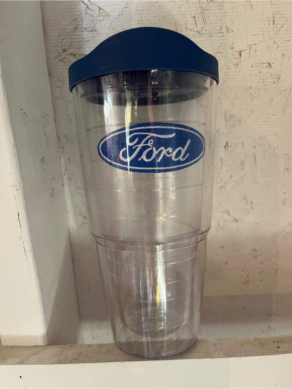 tervis Clear Travel Tumbler with Blue Lid and Ford Logo